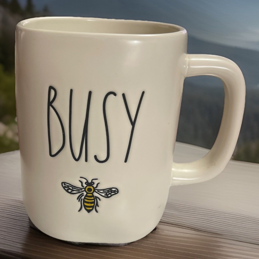 Large Rae Dunn Busy Bee Mug / Cup Ceramic Coffee Bee Engraved Picture, Yellow